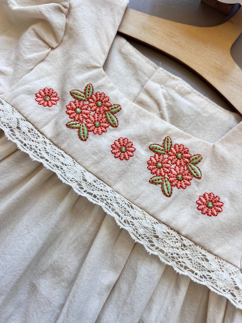 Beige & Orange Embroidered 2 Pcs Set