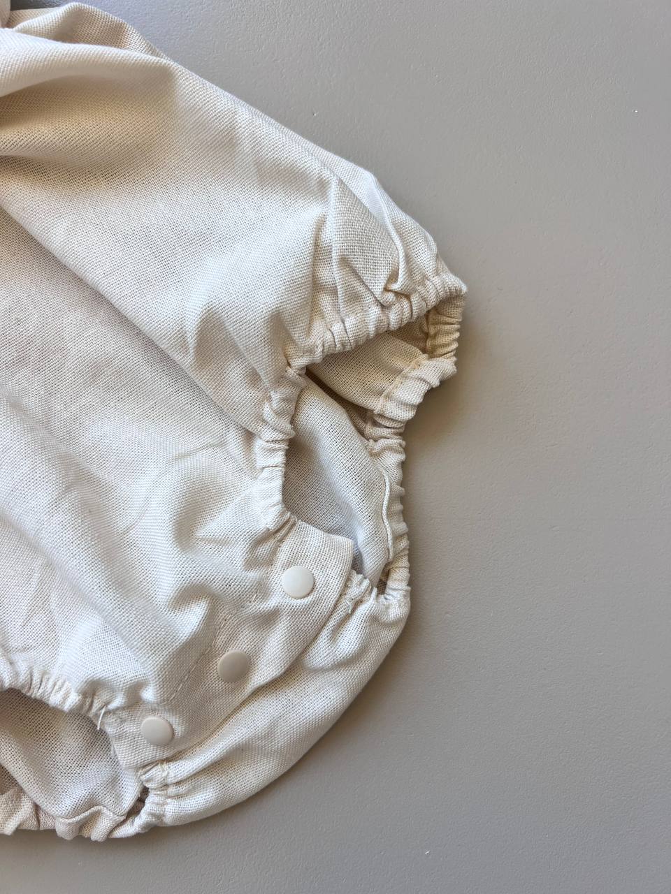 Beige Embroidered Cotton Romper