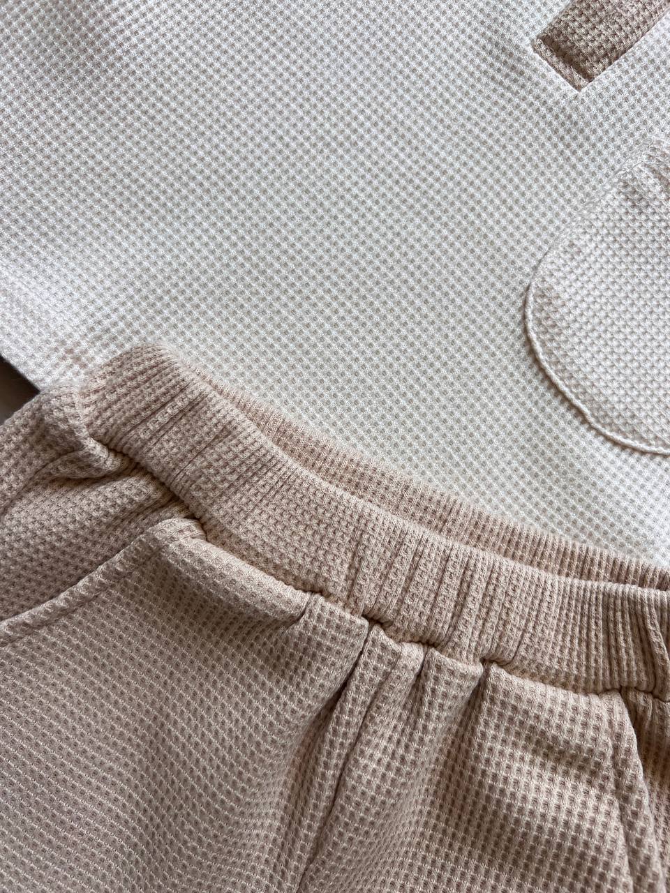 Beige & Brown Polo Waffle Cotton 2 Pcs Set