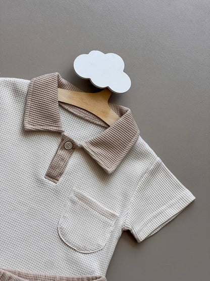 Beige & Brown Polo Waffle Cotton 2 Pcs Set