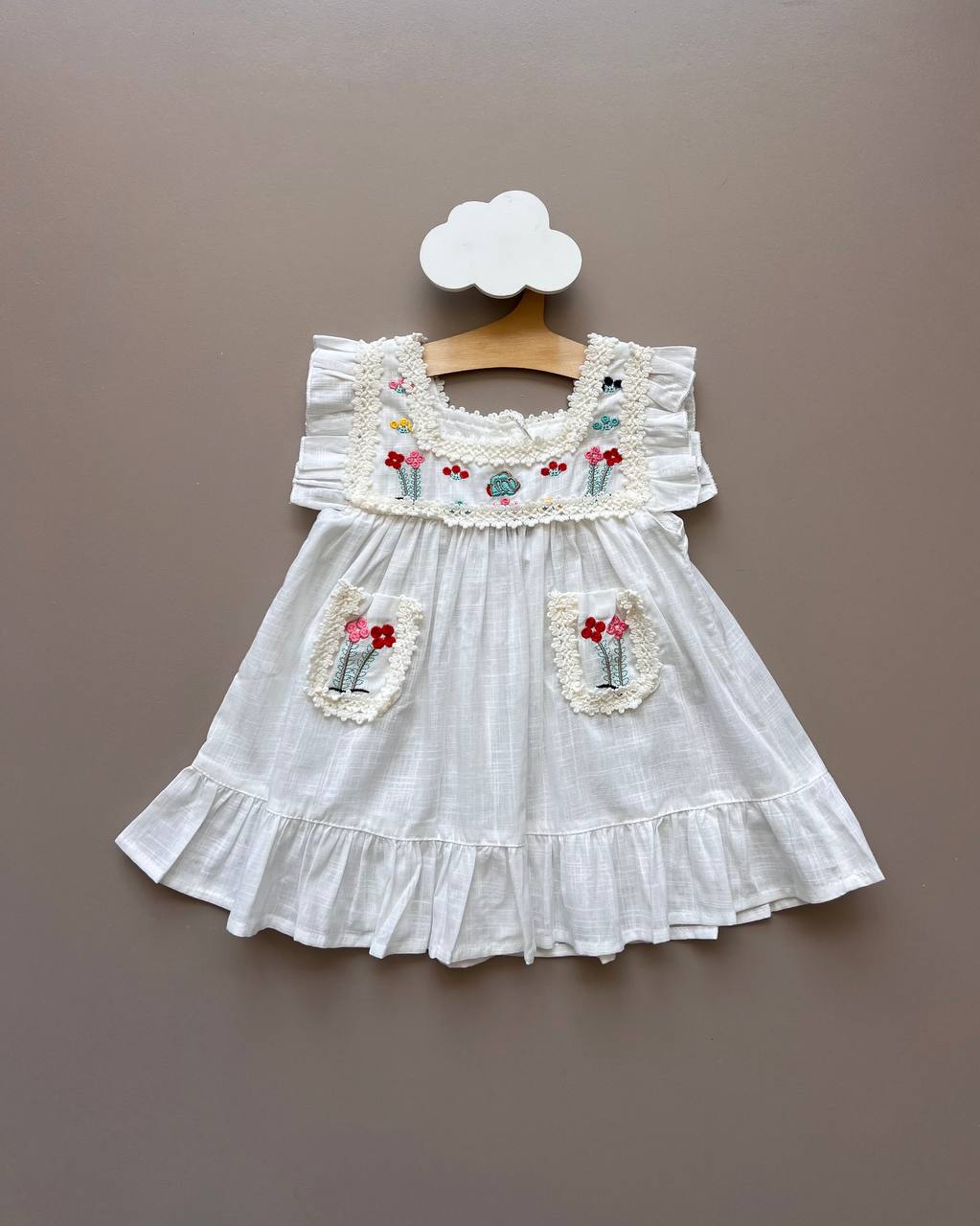 White Embroidered Floral Cotton Dress