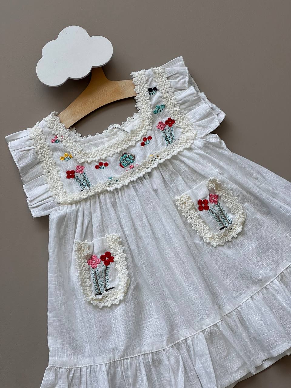 White Embroidered Floral Cotton Dress