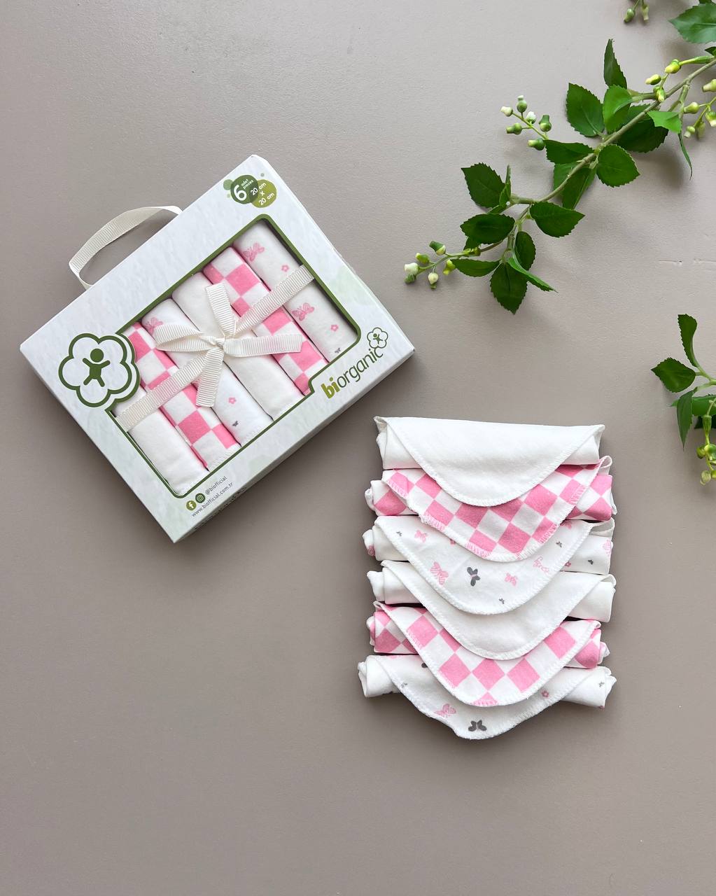 Pink And White  Organic Cotton Washcloth Pack Of 6 pieces