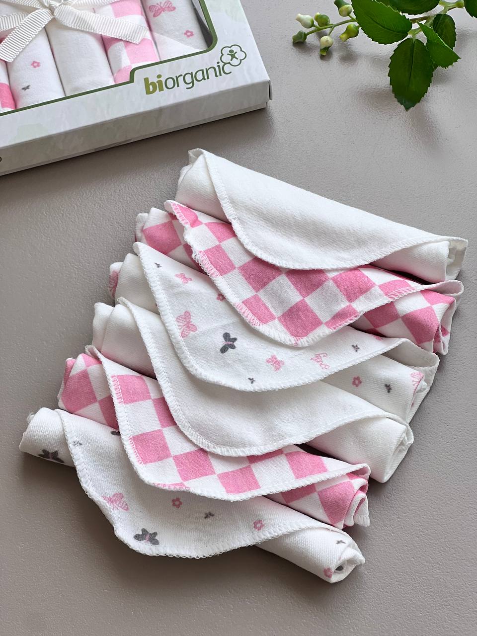 Pink And White  Organic Cotton Washcloth Pack Of 6 pieces