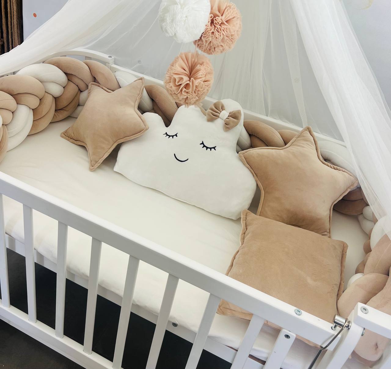 White and Beige Fluffy Braided Bedding Set