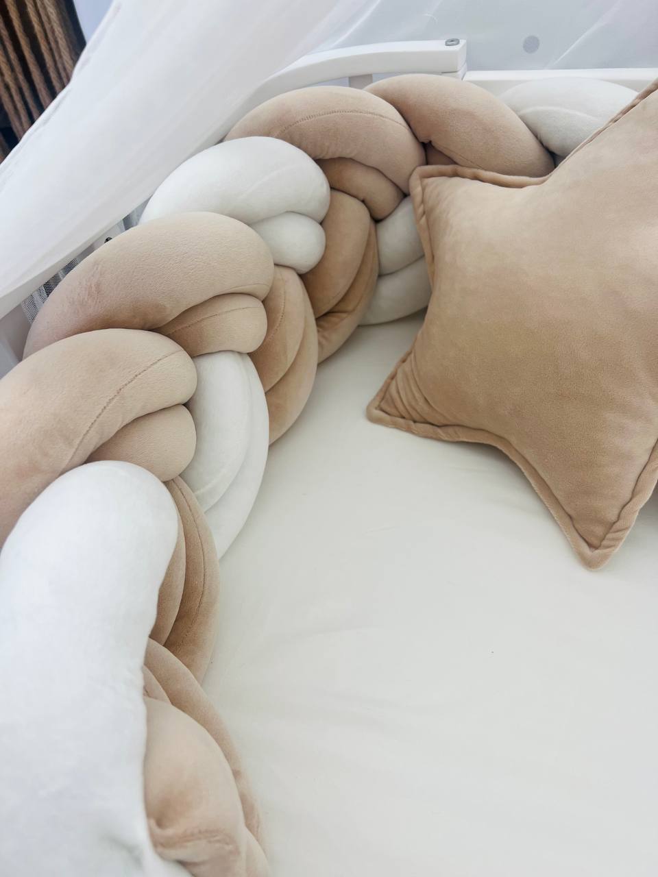 White and Beige Fluffy Braided Bedding Set