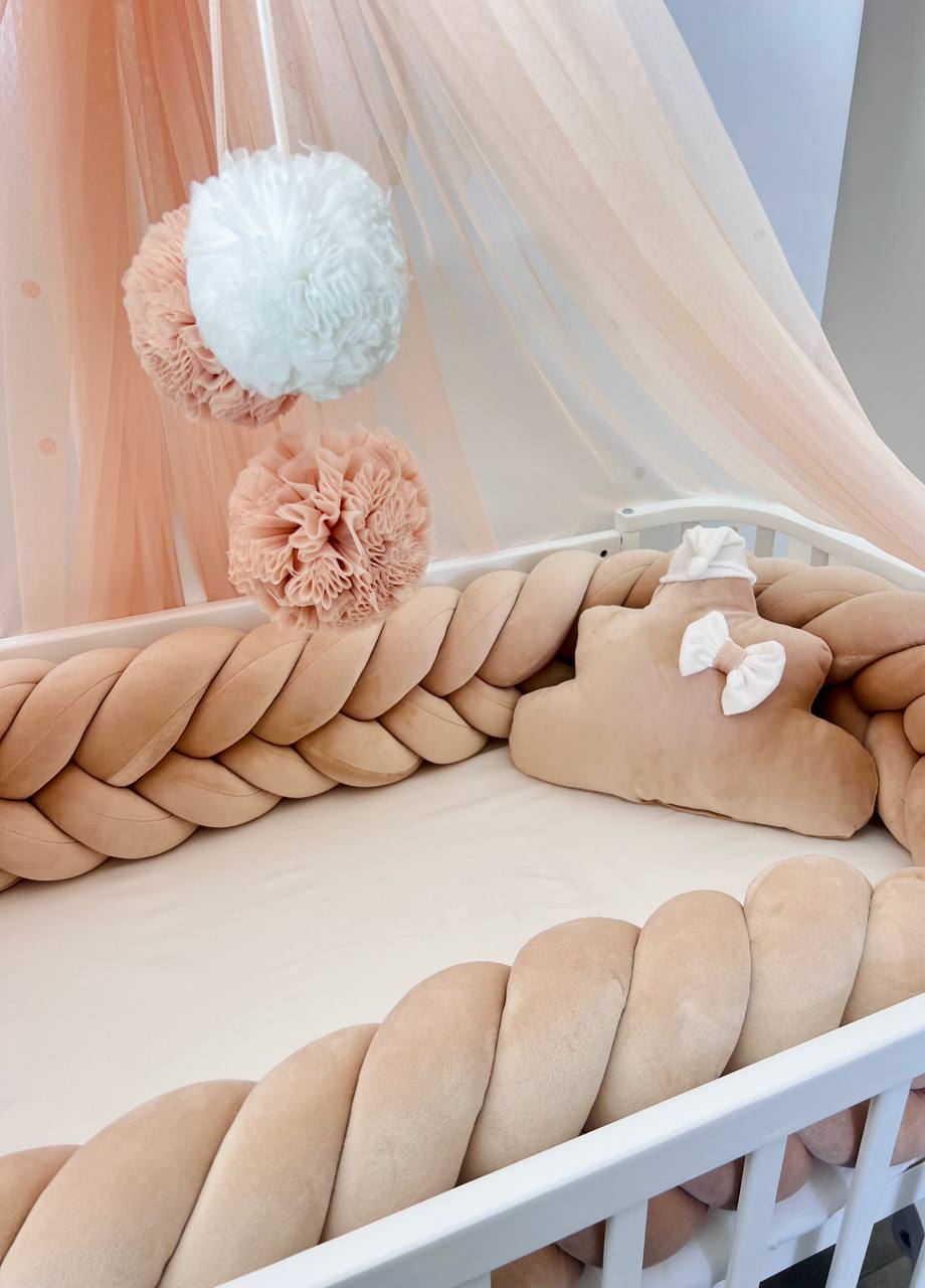 Beige Fluffy Braided Bedding Set 3 Meters