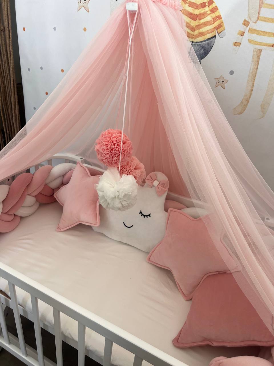 White and Pink Fluffy Braided Bedding Set