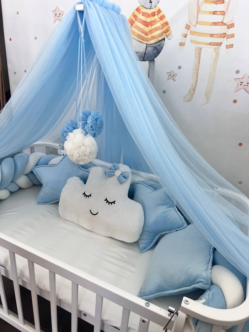 White and Blue Fluffy Braided Bedding Set