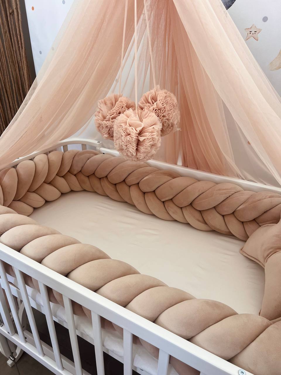 Beige Butterfly Fluffy Braided Bedding Set 3 Meters