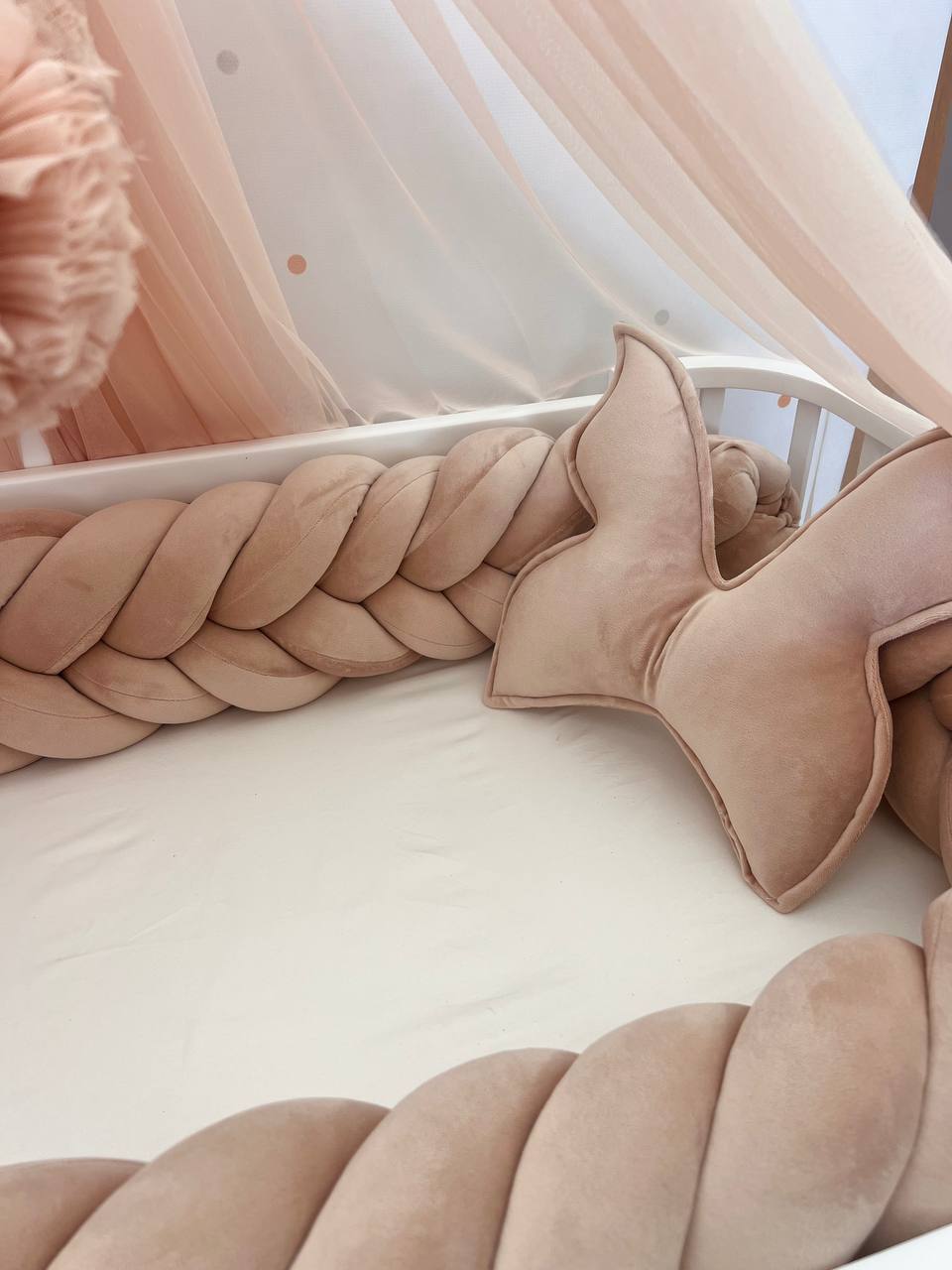 Beige Butterfly Fluffy Braided Bedding Set 3 Meters