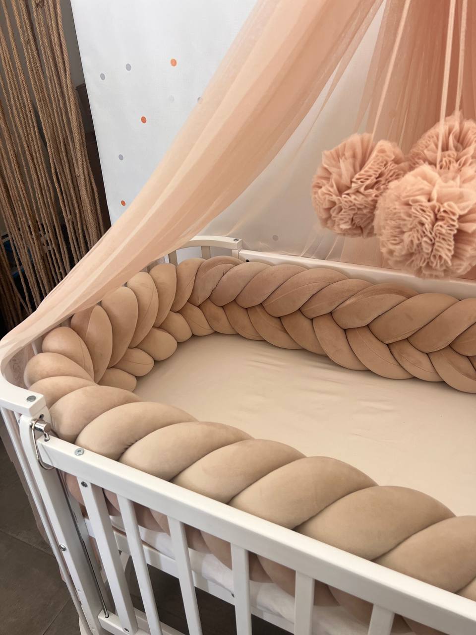 Beige Butterfly Fluffy Braided Bedding Set 3 Meters