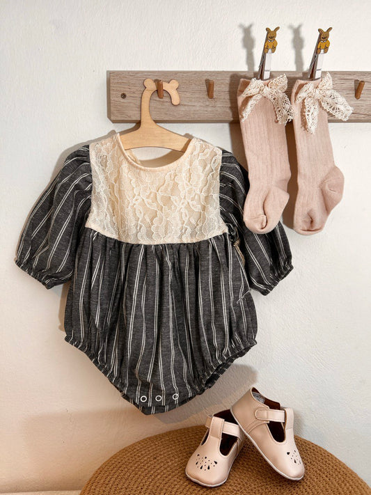 Gray And Beige Romper Long Sleeves