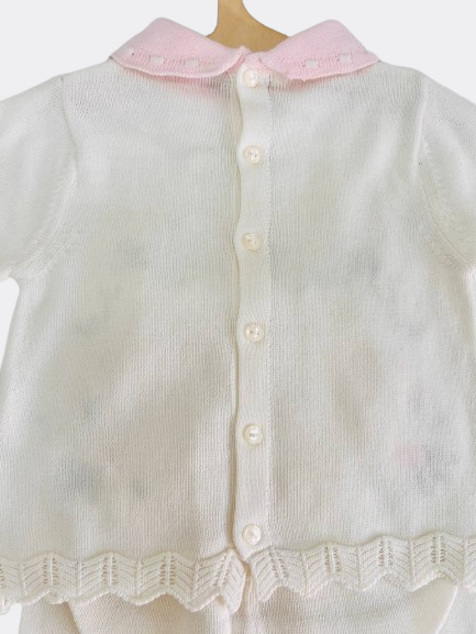 Pink and White Embroidered Organic Cotton Baby Set