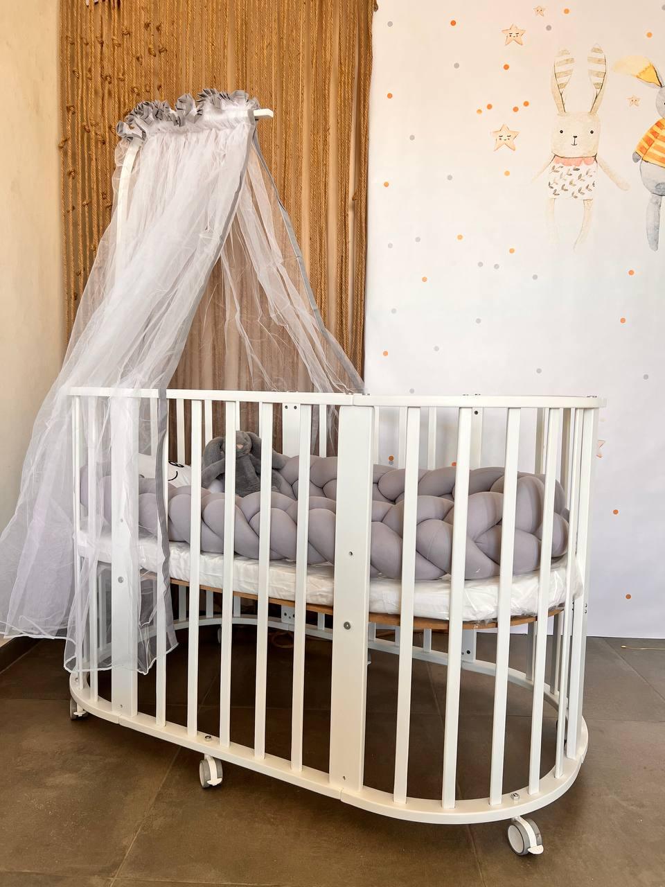3 in 1 White Oval Wooden Bed - La Farandole Paris