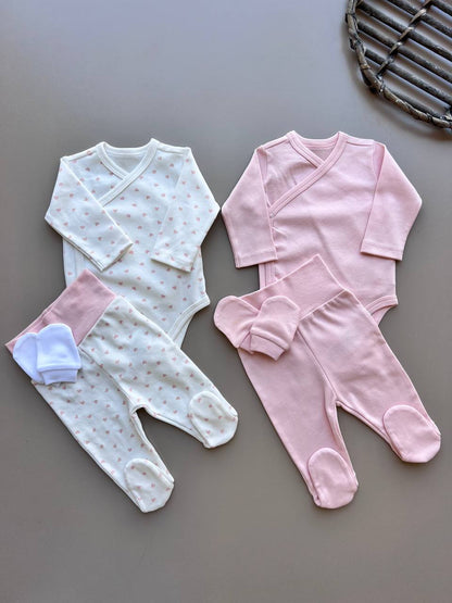 Pink And White Organic Cotton Double Breasted Packs Of 3 Pcs