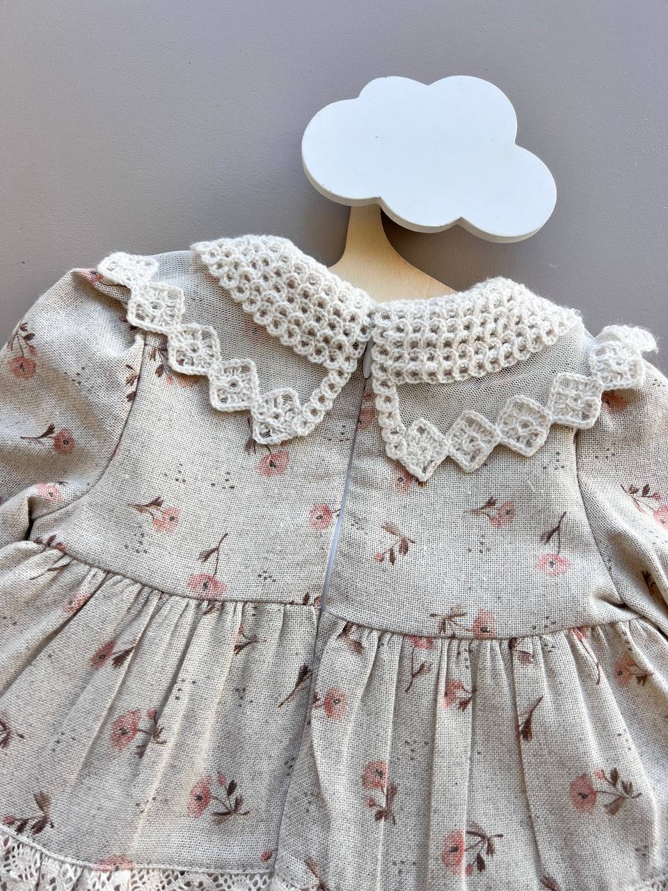 Beige Flowers Vintage Dress