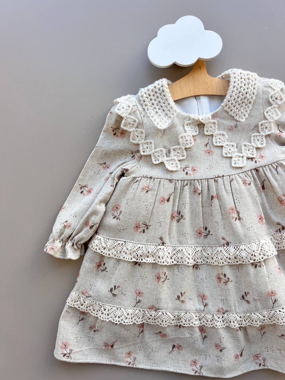 Beige Flowers Vintage Dress