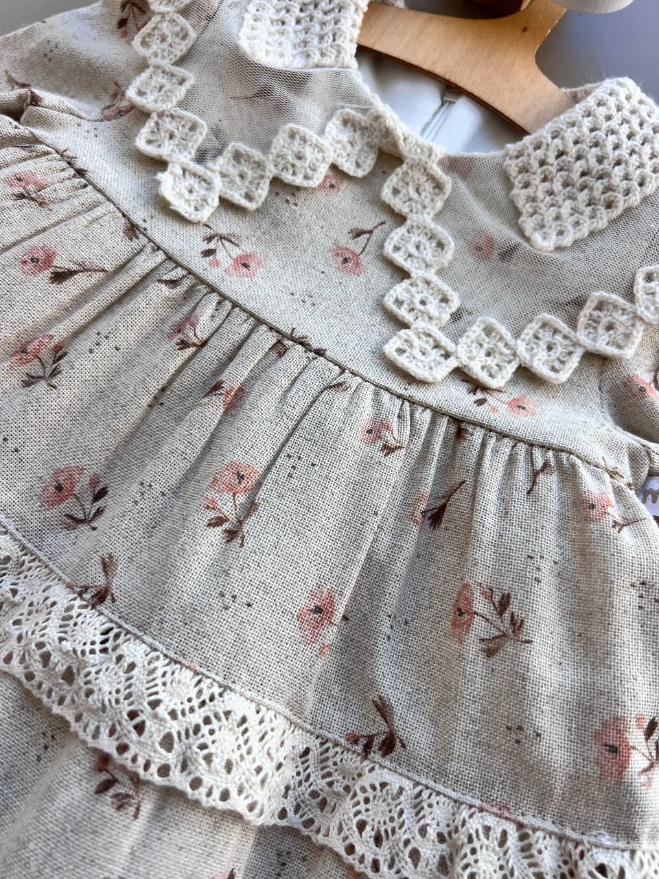 Beige Flowers Vintage Dress