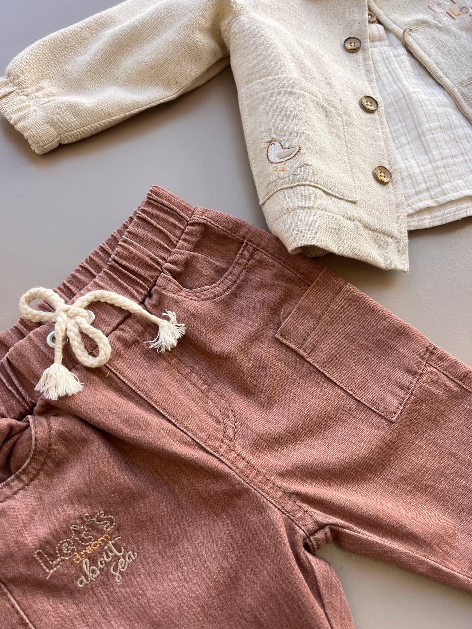 Brown/Beige 3 Pcs Set : Jacket, Shirt and Pants - La Farandole Paris