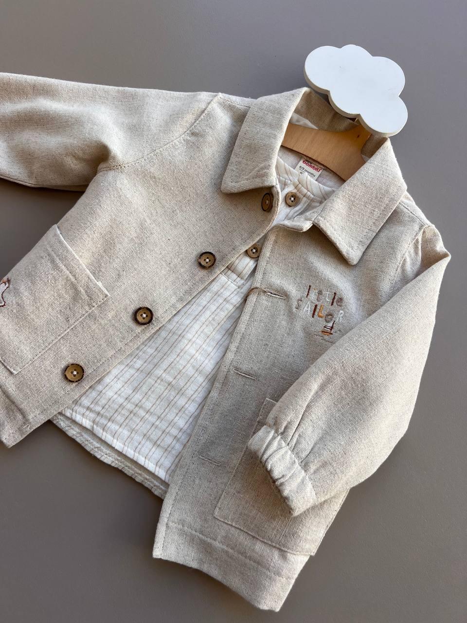 Brown/Beige 3 Pcs Set : Jacket, Shirt and Pants - La Farandole Paris