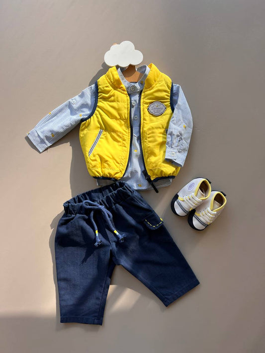 Lemon/ Navy Blue 4 Pcs Set: Vest, Shirt, Pants and Shoes