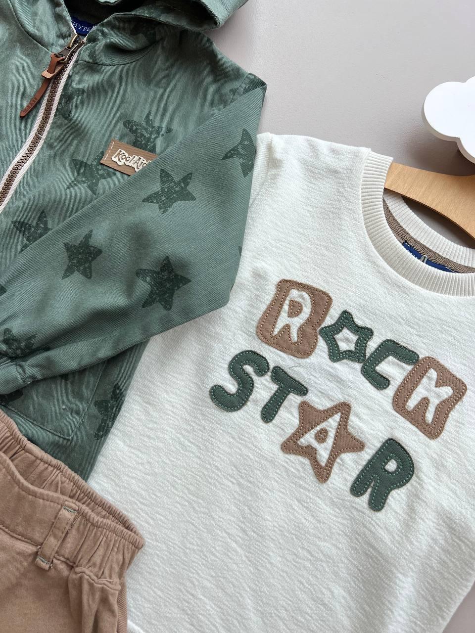 Green and Light Brown 3 Pcs Set: Jacket, T-Shirt and Pants - La Farandole Paris