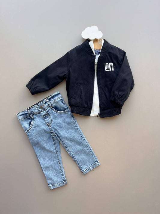 Navy Blue And Jeans with Shirt Set