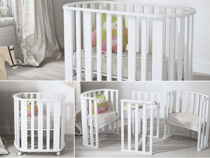 3 in 1 White Oval Wooden Bed - La Farandole Paris