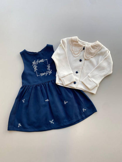 Navy Blue Dress With Beige Jacket - La Farandole Paris