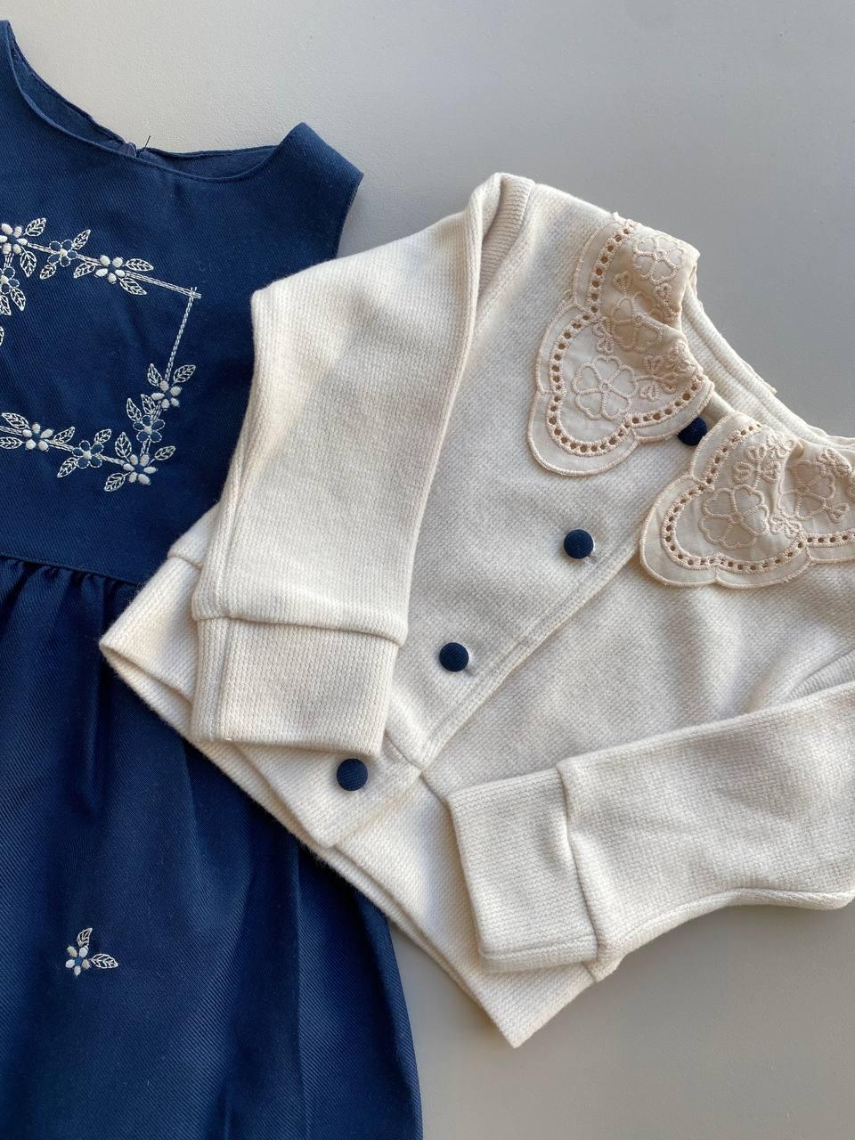 Navy Blue Dress With Beige Jacket - La Farandole Paris
