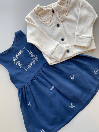 Navy Blue Dress With Beige Jacket - La Farandole Paris