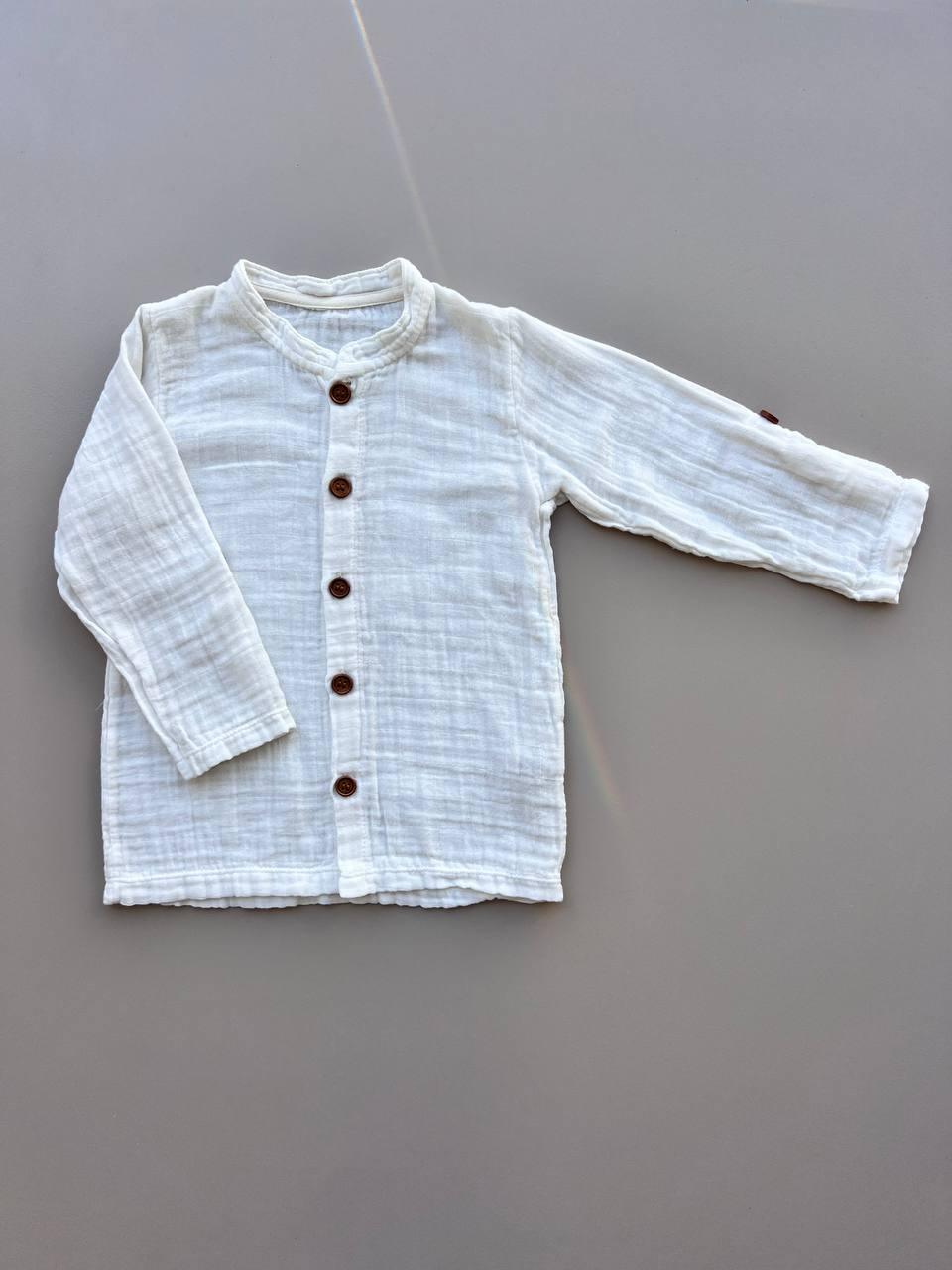 White/Brown Linen Shirt - La Farandole Paris