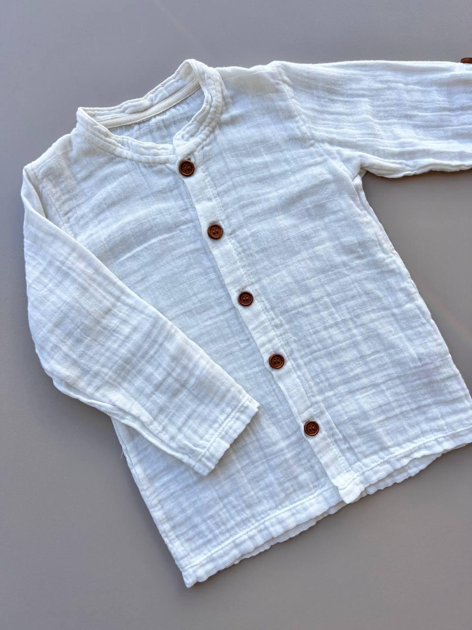 White/Brown Linen Shirt - La Farandole Paris