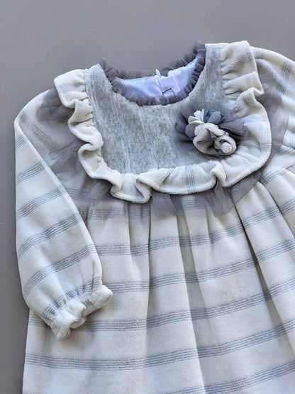 Off-White and Gray Velvet Dress - La Farandole Paris