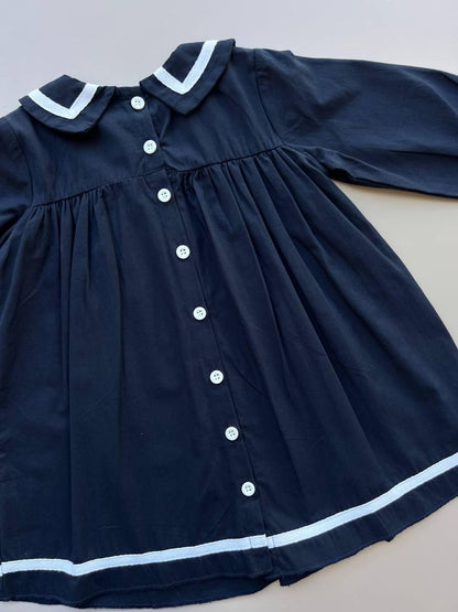 Navy Blue And white Dress - La Farandole Paris