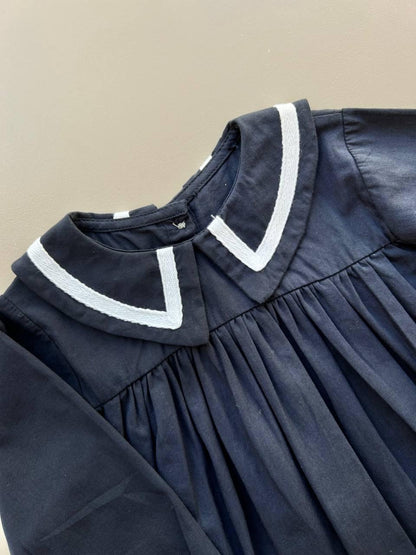 Navy Blue And white Dress - La Farandole Paris