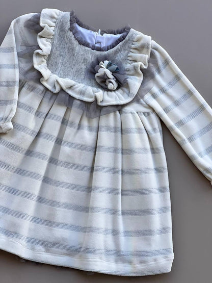 Off-White and Gray Velvet Dress - La Farandole Paris