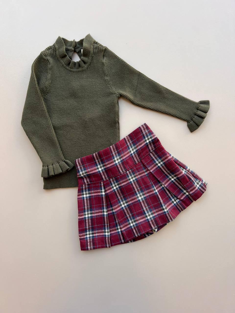 Olive Green wool Top - La Farandole Paris