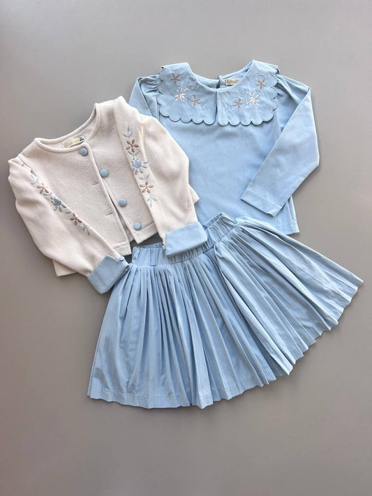 Blue And Beige Skirt Set 3 Pieces