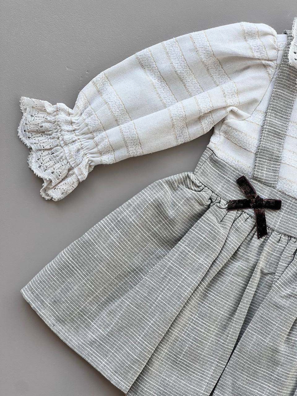 Olive/White Linen Vintage Ruffles Dress