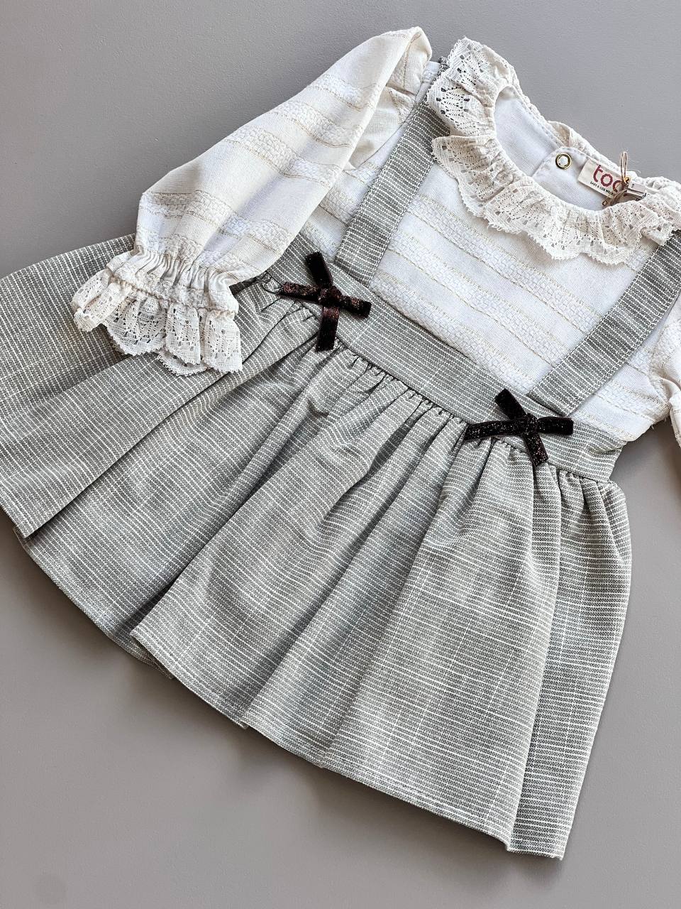 Olive/White Linen Vintage Ruffles Dress