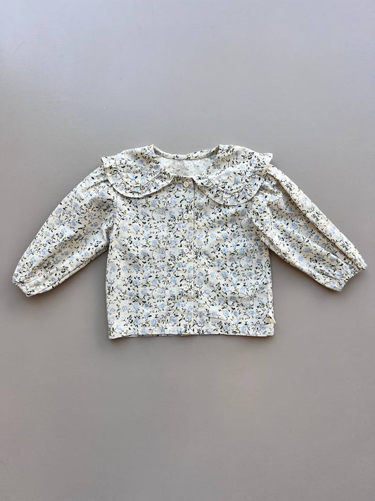 Beige Blue Flowers Shirt