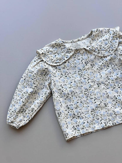 Beige Blue Flowers Shirt - La Farandole Paris