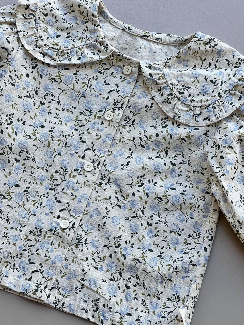 Beige Blue Flowers Shirt - La Farandole Paris