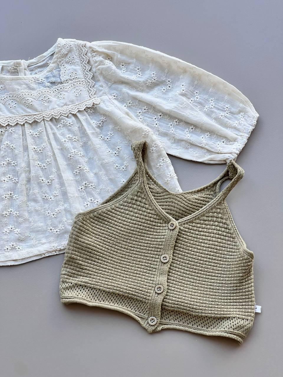 Beige And Off-White Shirt With Vest - La Farandole Paris