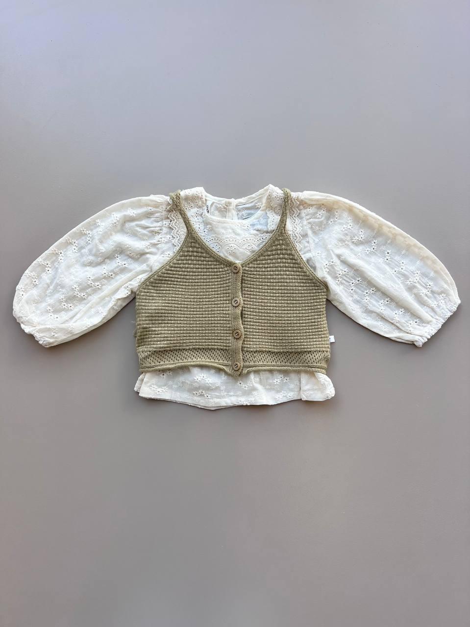 Beige And Off-White Shirt With Vest - La Farandole Paris