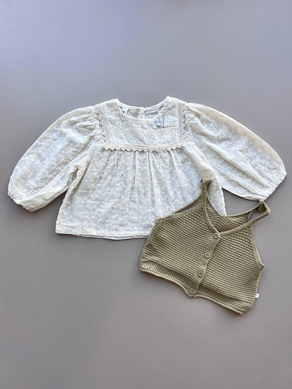 Beige And Off-White Shirt With Vest - La Farandole Paris