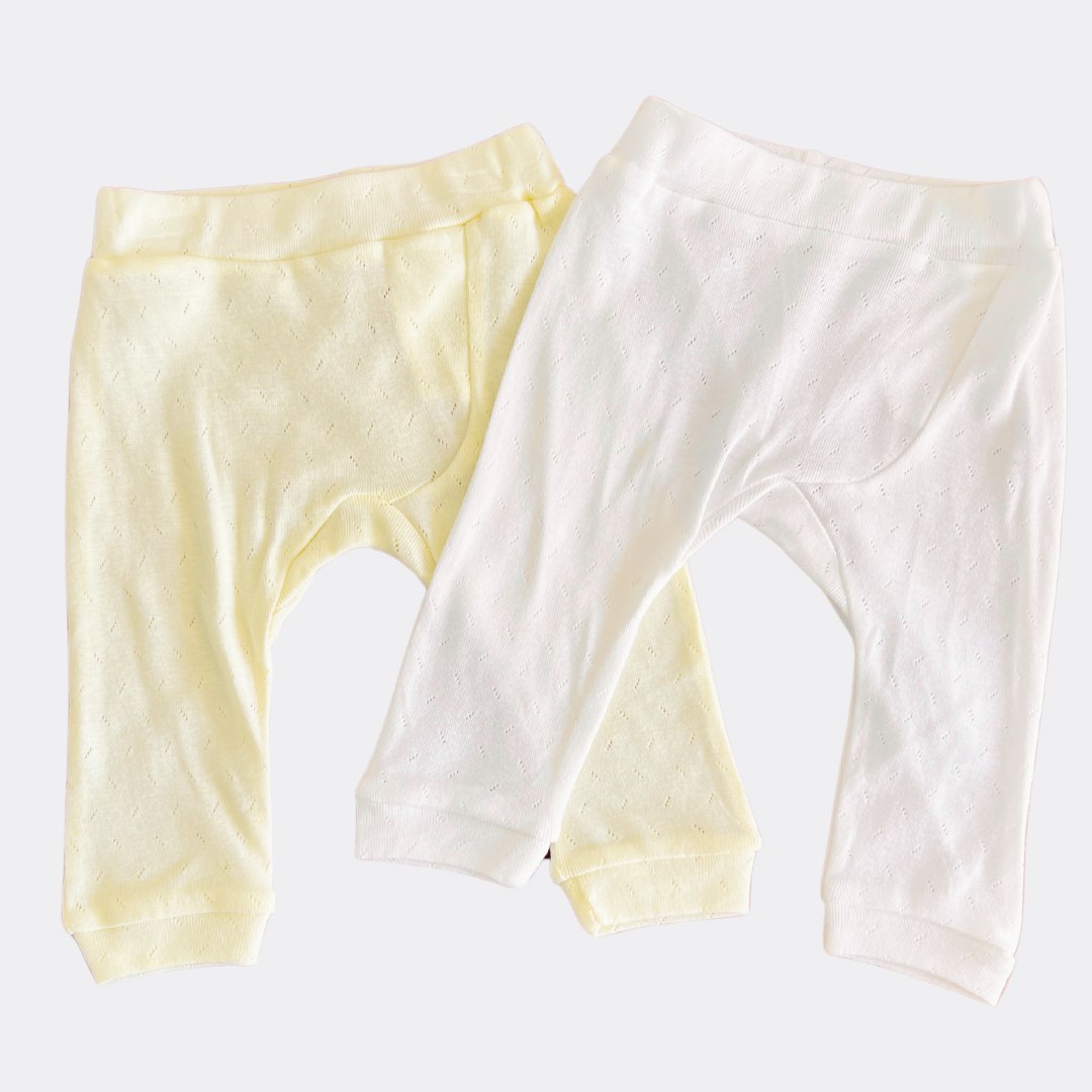 Yellow And White Organic Cotton Pant Pack Of 2 Pieces