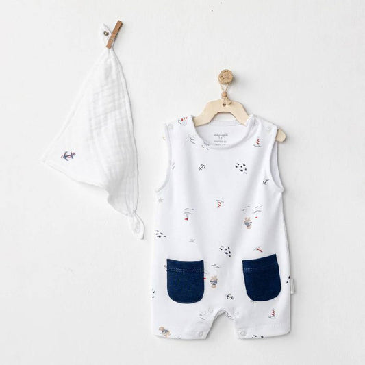 WHITE SAILOR BEAR SLEEVELESS ROMPER & BIB